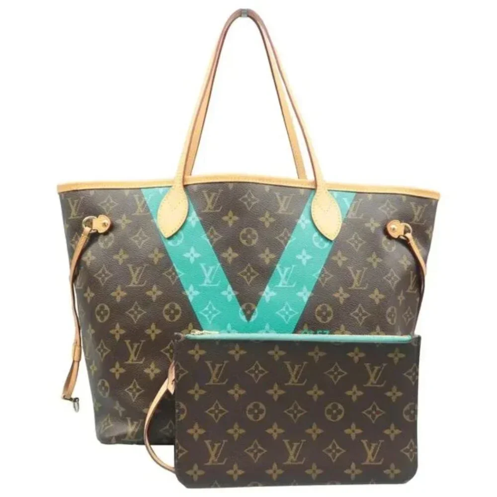 100% Authentic Louis Vuitton Neverfull Brown&Green MM W/P Monogram Shoulder Bag - Picture 1 of 12